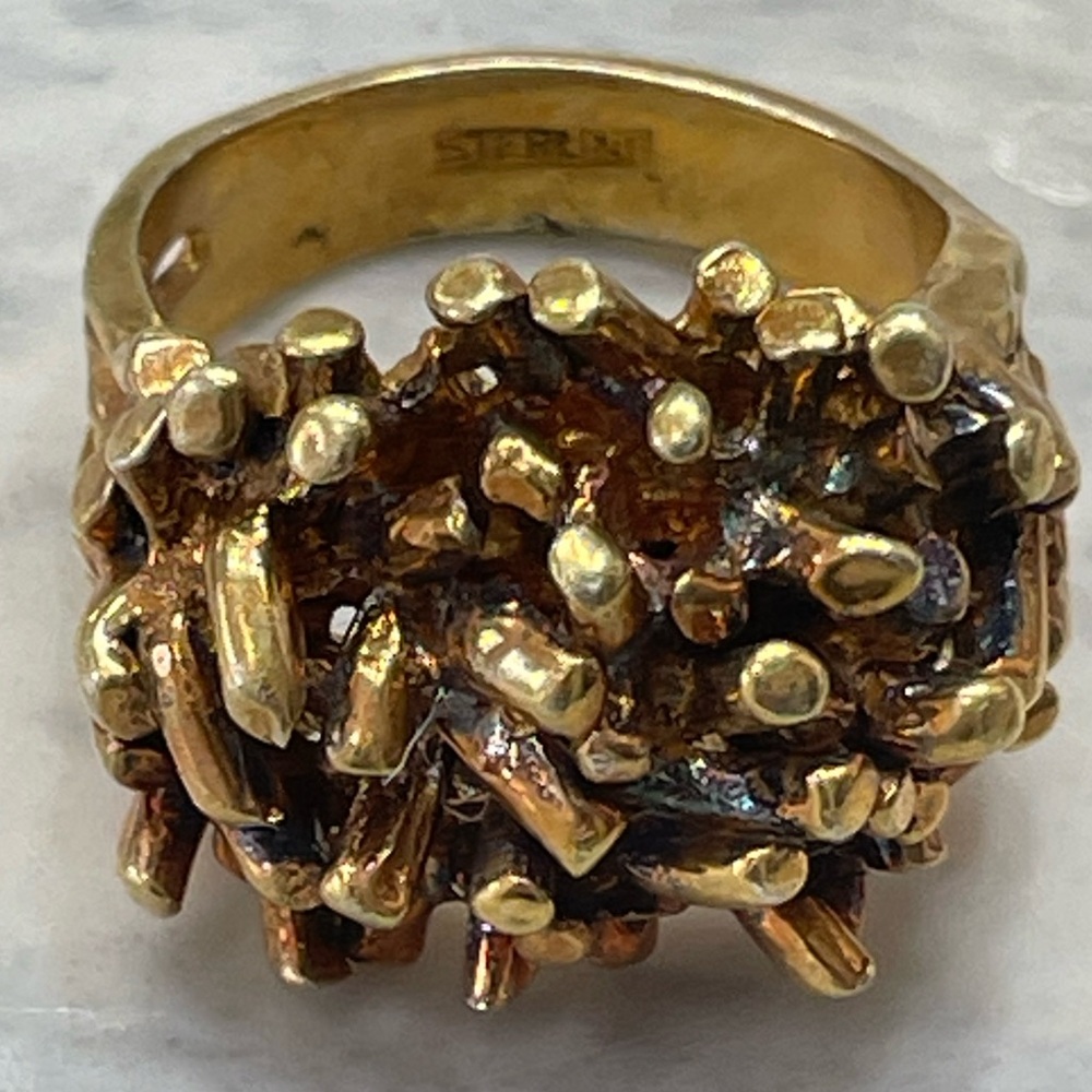 Vintage Sterling Silver Gold plated Nugget Cluster Statement Ring Size 7.75 - Picture 2 of 15